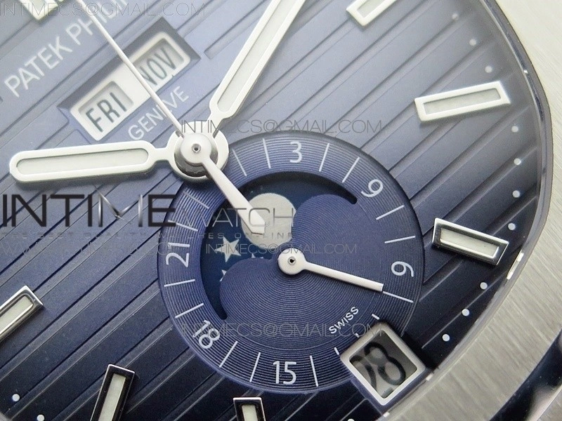 NAUTILUS 5726 SS GRF 1:1 BEST EDITION BLUE DIAL WORKING ANNUAL CALENDARON BLUE LEATHER STARP A.324 V2